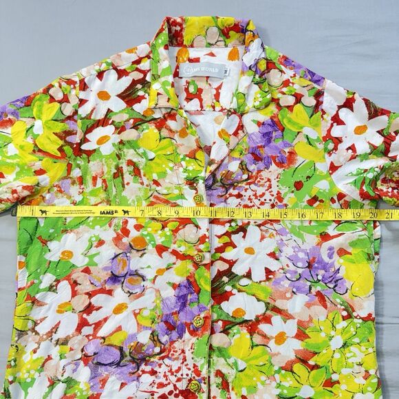 Jams World "Daisy Patch Red" Blouse MEDIUM Hawaiian Floral Aloha Button Up - Picture 8 of 10
